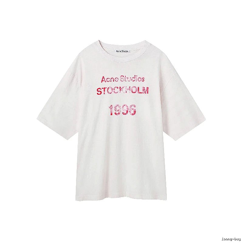Acne Studios 2090-80 White Pink Lettering Style Ac908046 Stockholm Logo T-Shirt Resort Wear