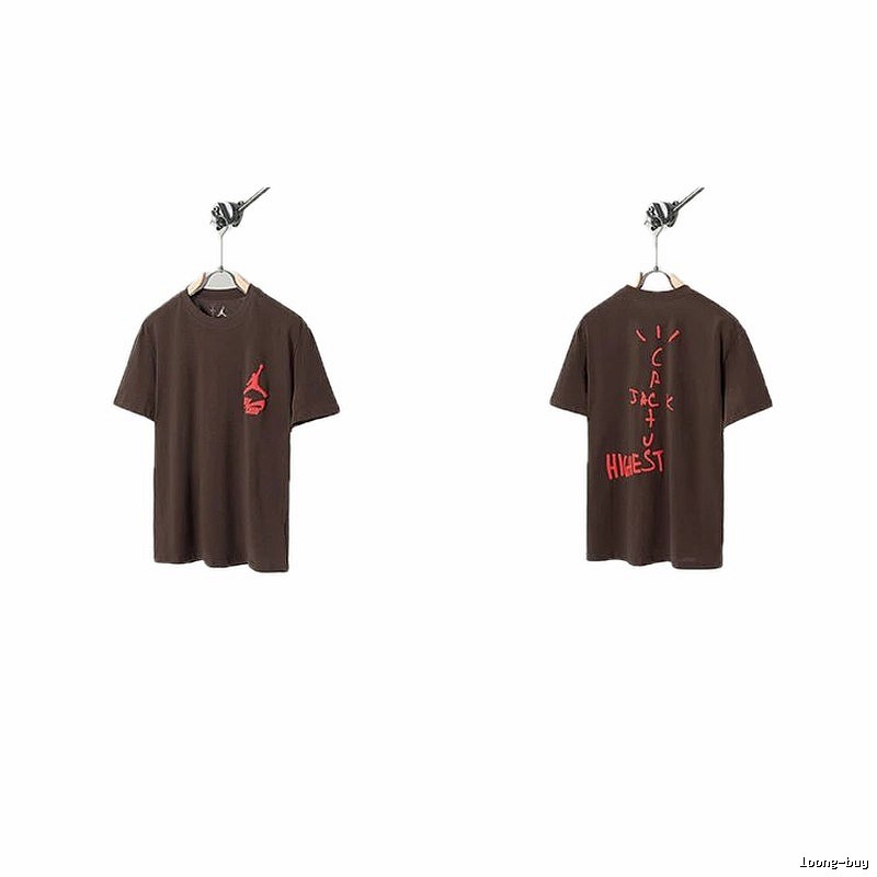 AJ x Travis Scott Co-branded Street Style Brown Short-sleeve T-shirt