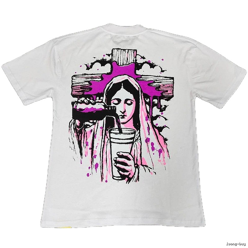 American Streetwear Brand Virgin Mary Printed Street Style White T-Shirt