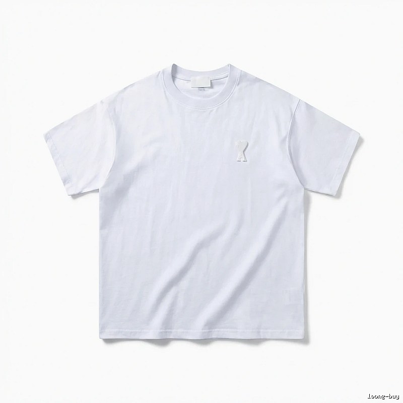 AMI Embroidered Minimalist Style White T-shirt