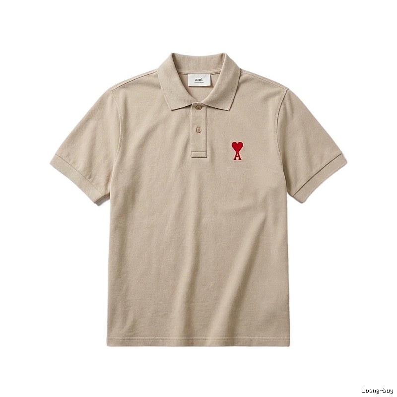 AMI Love Minimalist Style Beige Polo Shirt