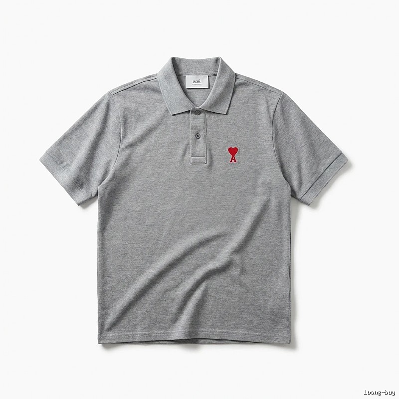 AMI Love Simple Grey Polo Shirt