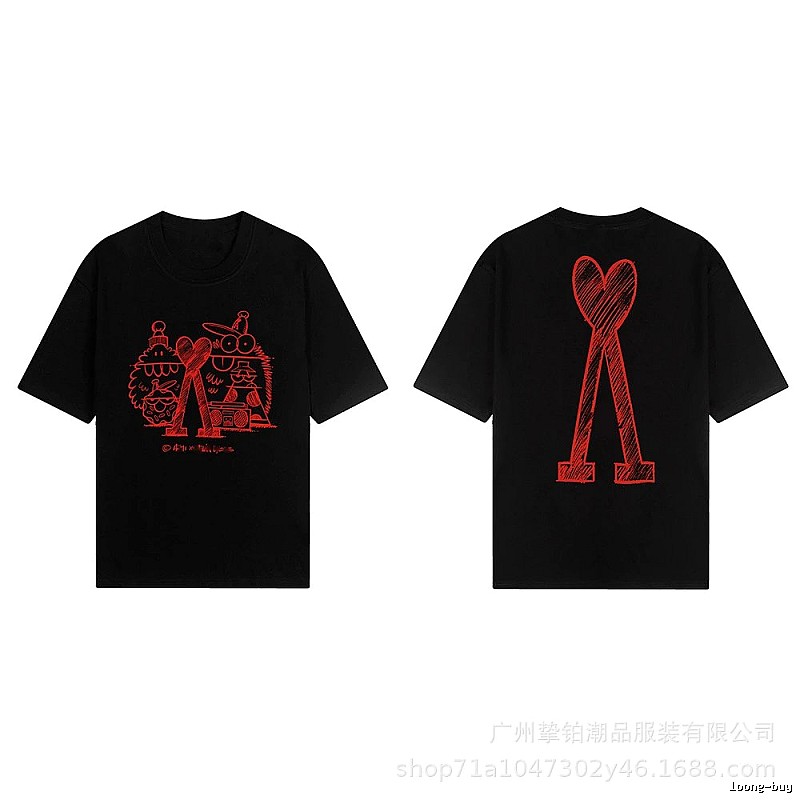 AMI red graffiti-style short-sleeve shirt