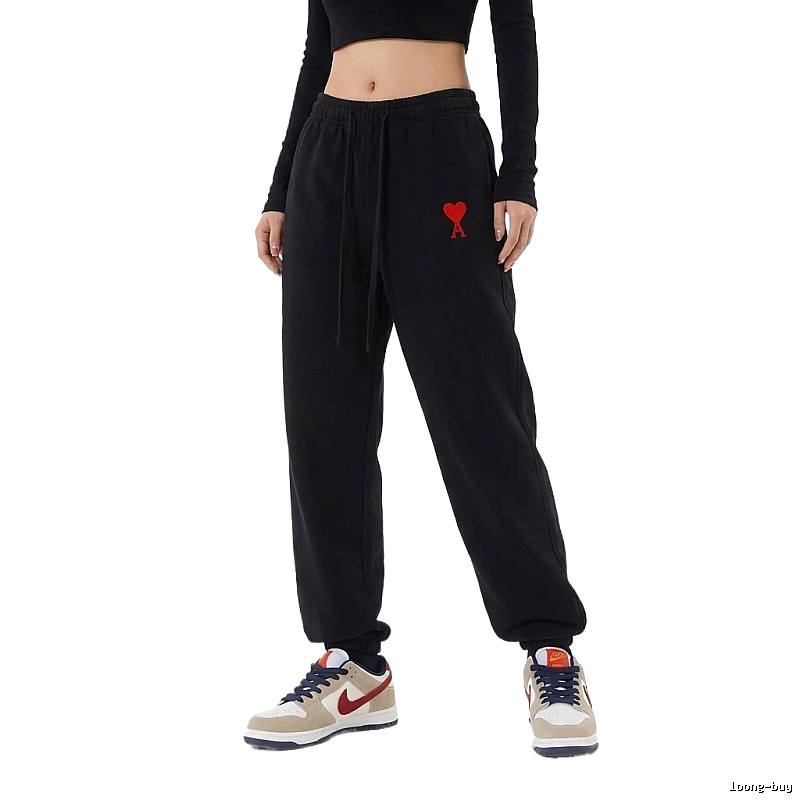 AMI Red Heart Casual Black Pants