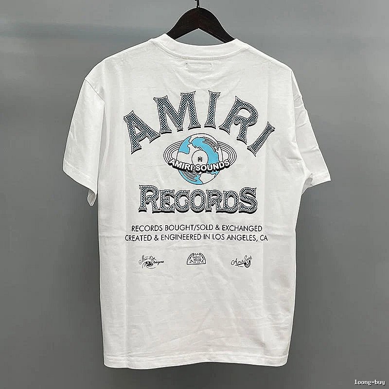 Amiri Letter Graphic White Blue Records Graphic T-Shirt Clean Colorway