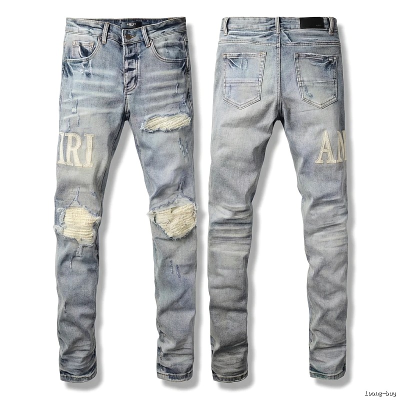 AMIRI Ripped Denim Blue Long Pants
