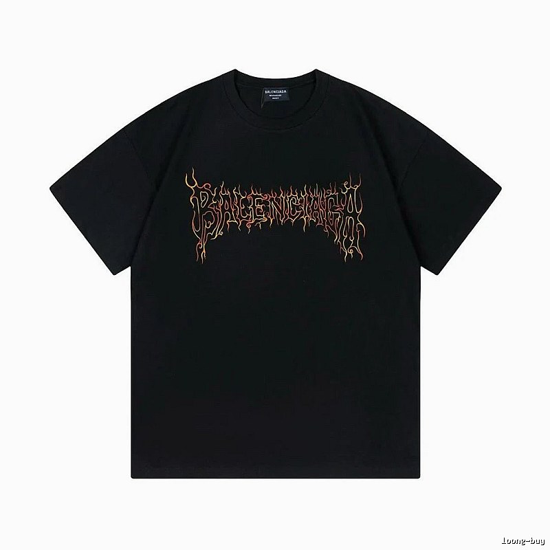 Balenciaga Flame Gothic Style Black T-shirt