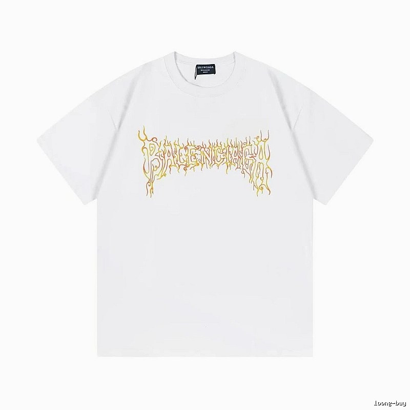 Balenciaga Gothic Style Flame Print White T-Shirt
