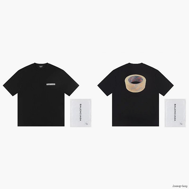 Balenciaga Tape Print Street Style Black T-Shirt