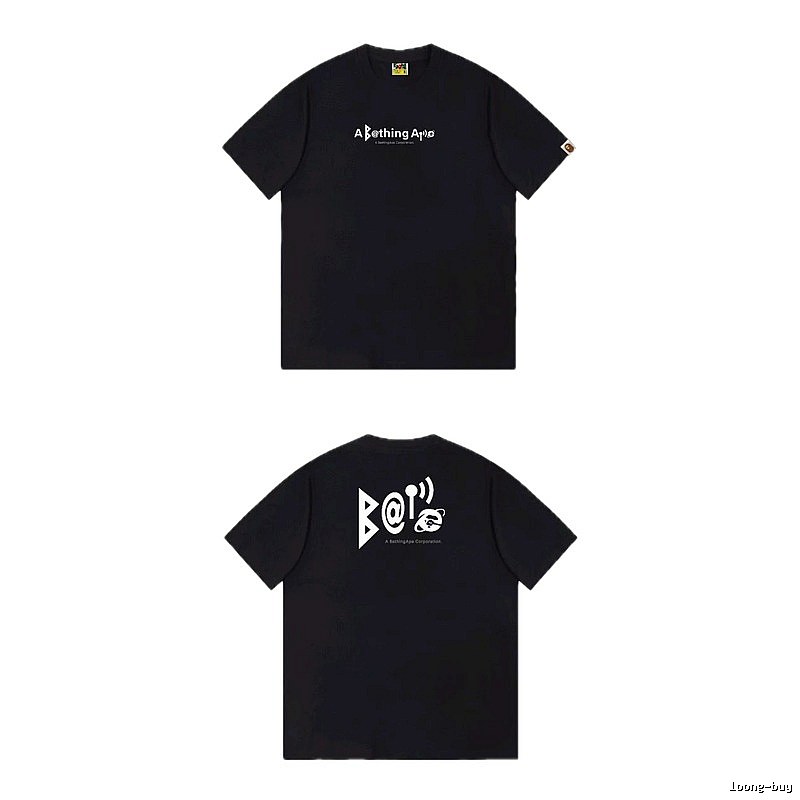 Bape letter - printed short - sleeved black T - shirt