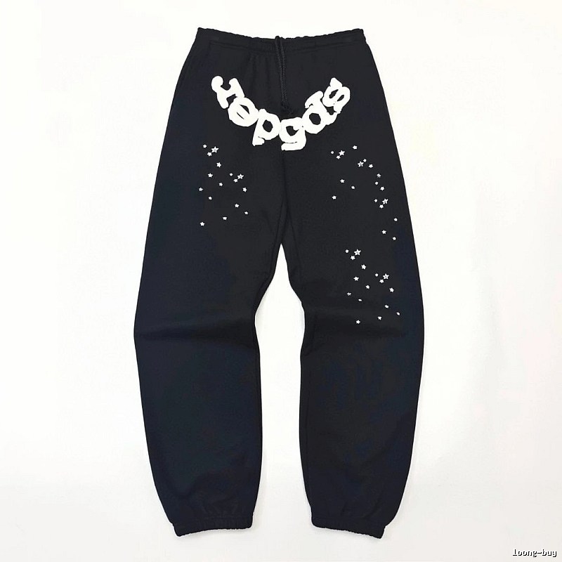 Bold White Branding Sp5der Logo Sweatpants in Black
