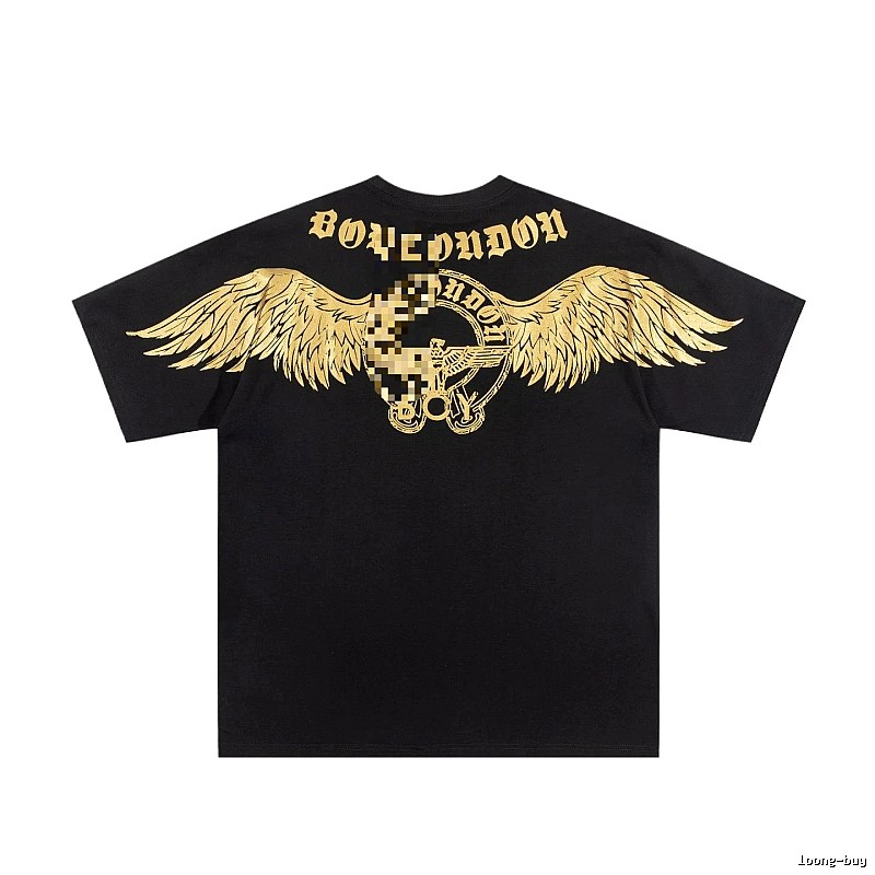 BOY Street Style Black Short-sleeve T-shirt with Gold Foil Stamped Wings