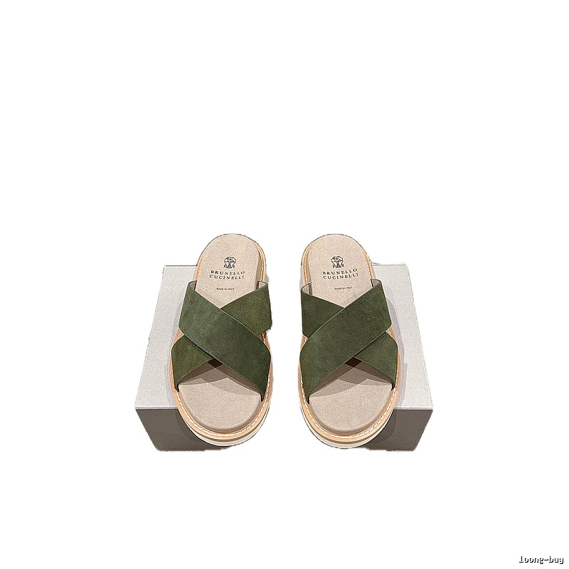 Brunello Cucinelli Casual-style Army Green Slides