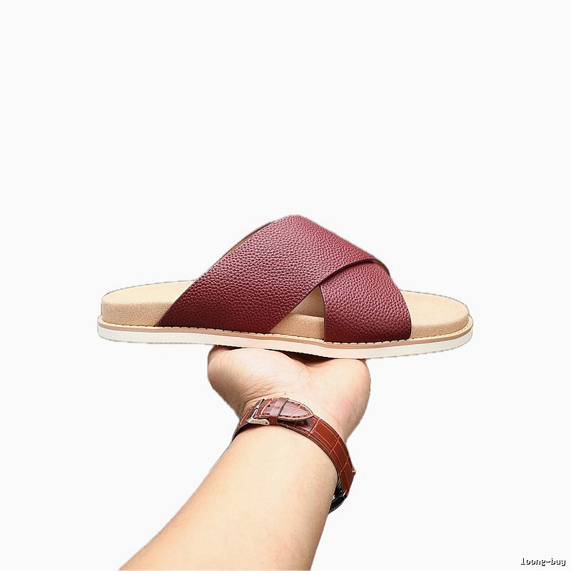 Brunello Cucinelli Casual Style Burgundy Genuine Leather Slides