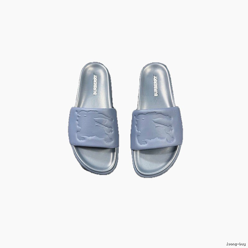 Burberry Equestrian Knight Collection Minimalist Grey-Blue Slide Sandals