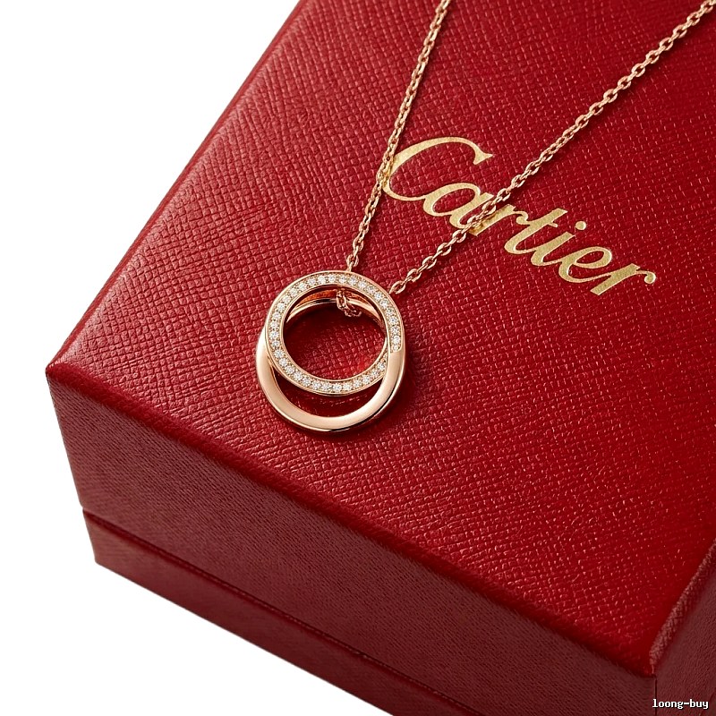 Cartier Double Ring Diamond-set Rose Gold Necklace