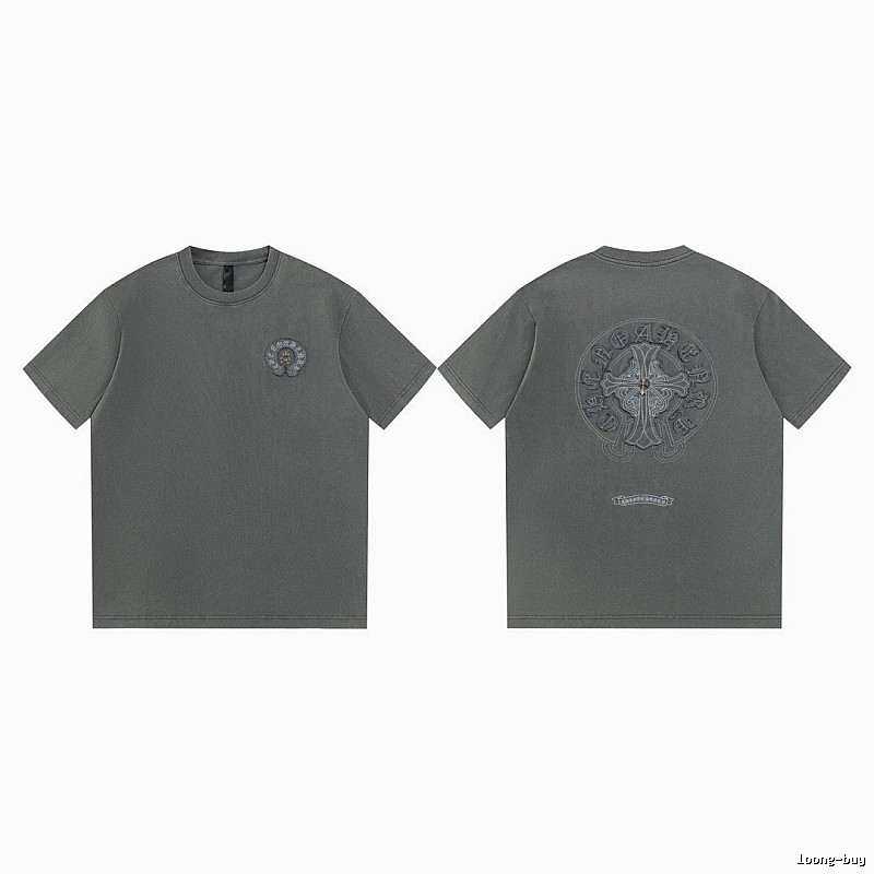 Chrome Hearts Cross Embroidered High Street Dark Grey Short-sleeve T-Shirt