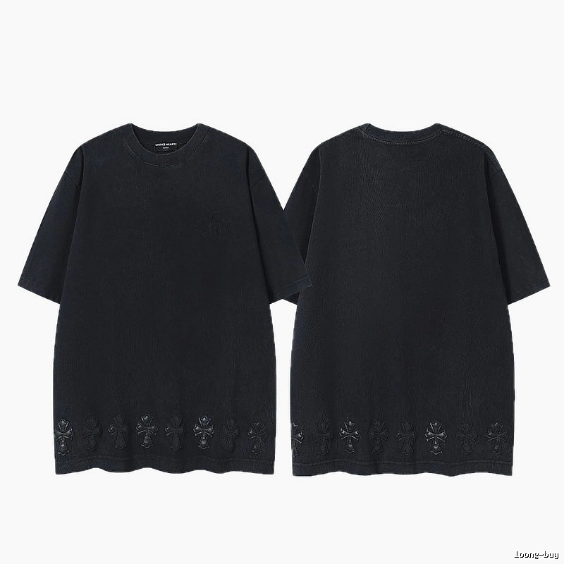 Chrome Hearts Cross Leather Patch Vintage Black Short-sleeve T-shirt