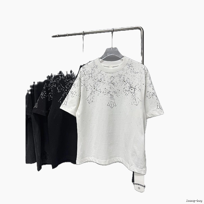 Chrome Hearts Cross Rhinestone Street Style White T-shirt
