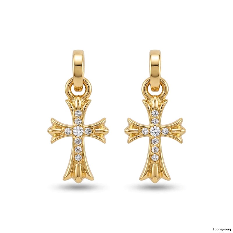 Chrome Hearts Cross Trendy and Cool Style Gold Earrings