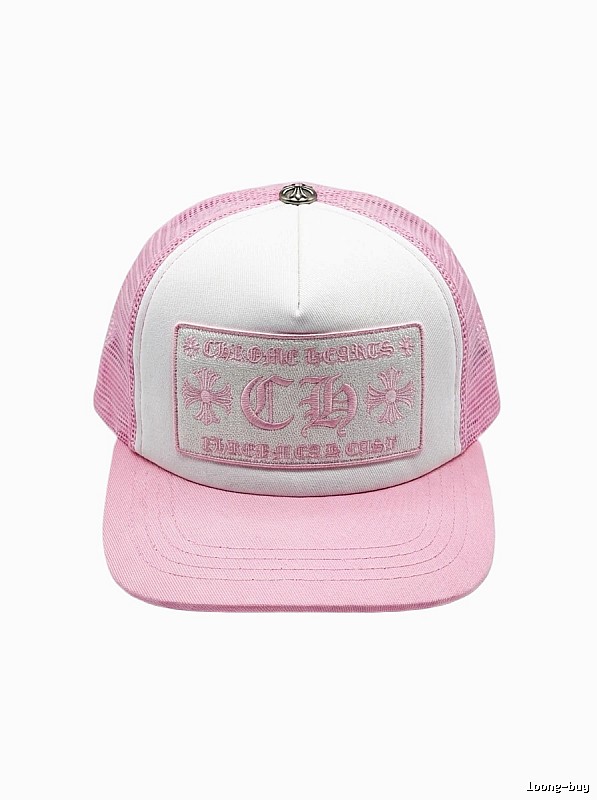 Chrome Hearts Pink and White Patchwork Trendy Hat