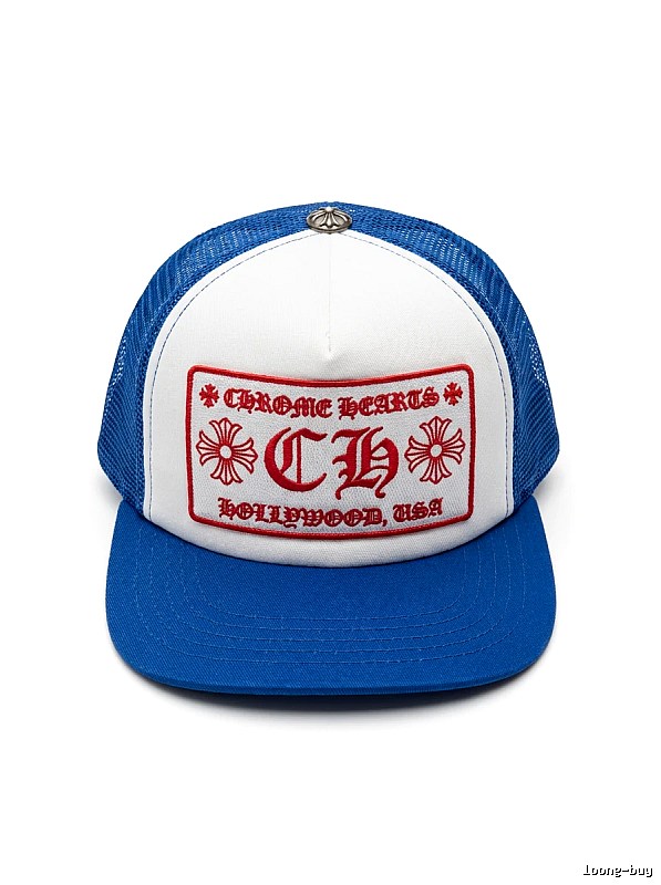 Chrome Hearts Retro Style Blue and White Hat