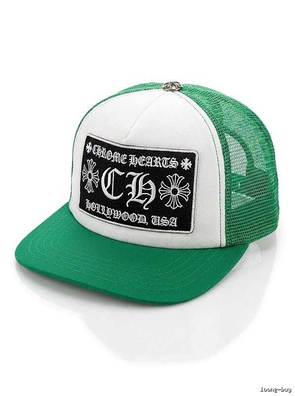 Chrome Hearts Retro Style Green and White Hat