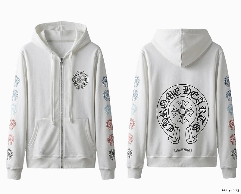 Chrome Hearts White Hoodie with Horseshoe Print Style