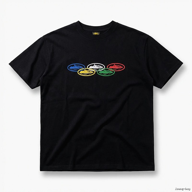 Corteiz Five-Ring Trendy and Cool Black T-shirt