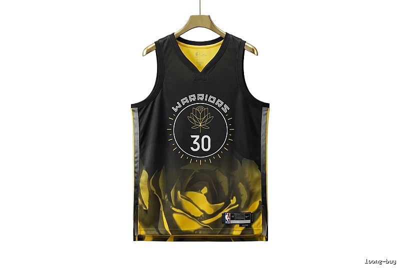 Curry Warriors black and yellow trendy brand jersey