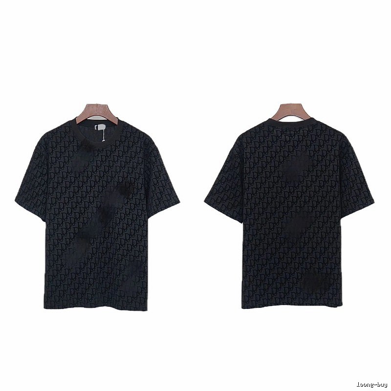 Dior All-over Monogram Print Light Luxury Style Black T-Shirt