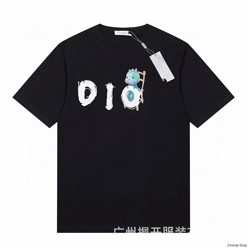 Dior Dinosaur Print Trendy Black Short-sleeve T-shirt