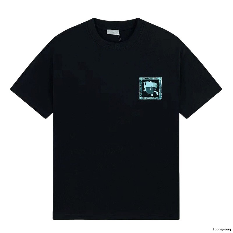 Dior Frame Print Trendy Style Black Short-sleeve T-shirt