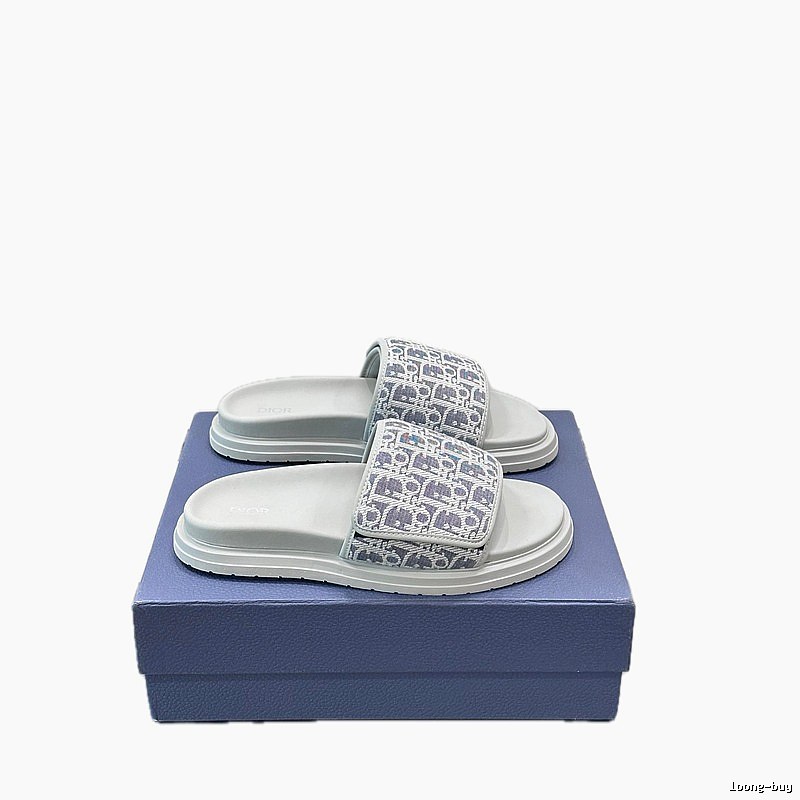 Dior Monogram Light Luxury Style Light Gray Slippers