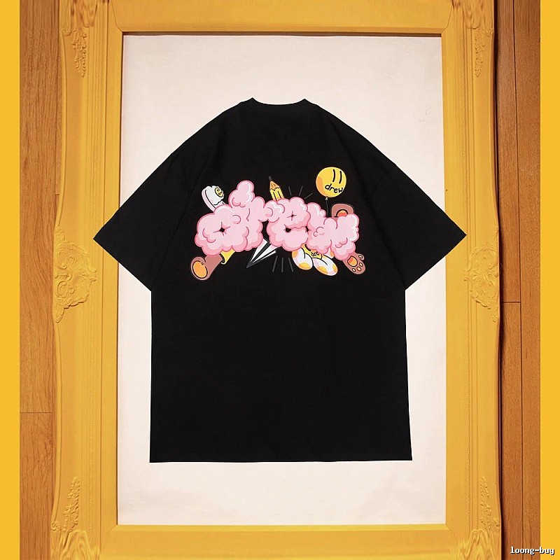 DREW Cloud Print Street Style Black Short Sleeve T-Shirt