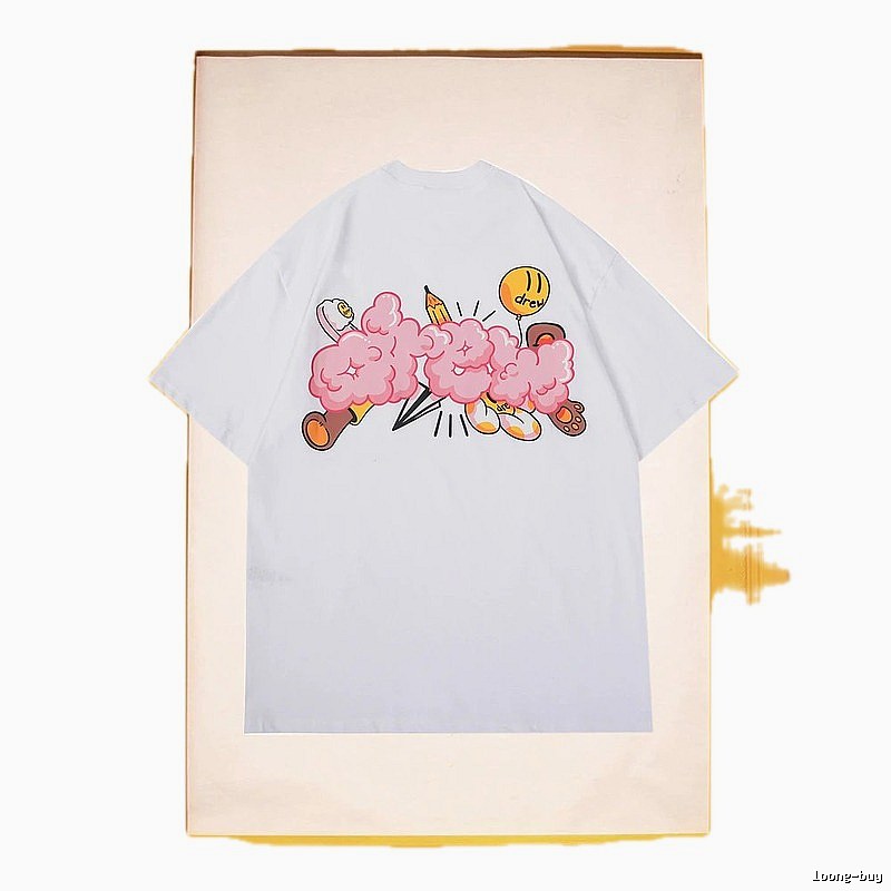 DREW Cloud Print Street Style White Short-sleeve T-shirt