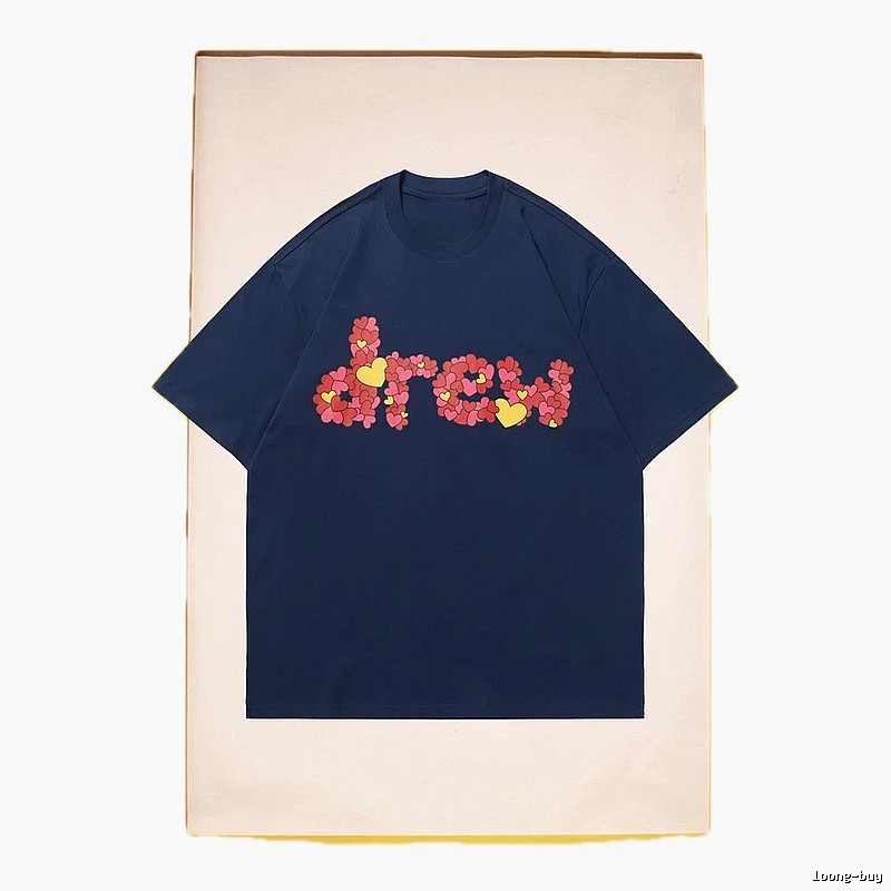 DREW Heart Print Street Style Navy Short Sleeve T-Shirt
