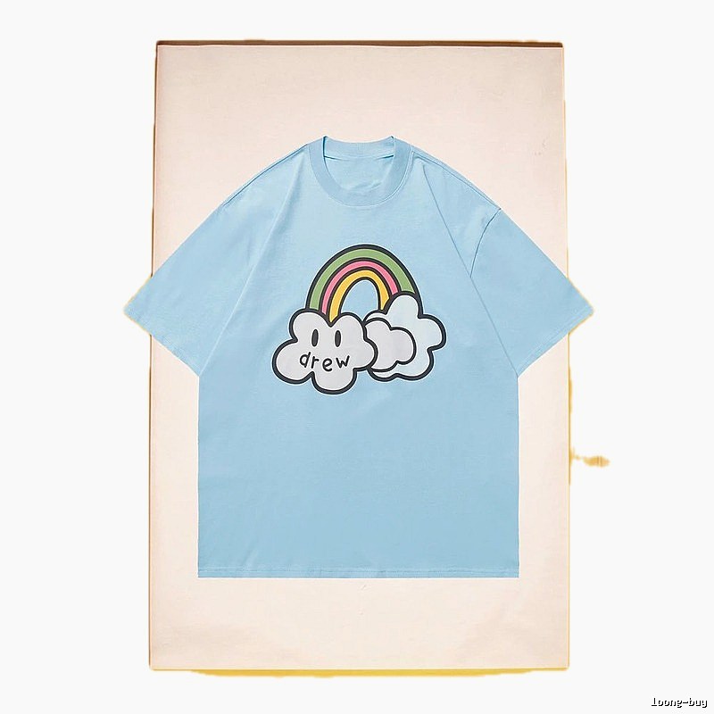 DREW Rainbow Cloud Casual Style Light Blue Short Sleeve T-Shirt