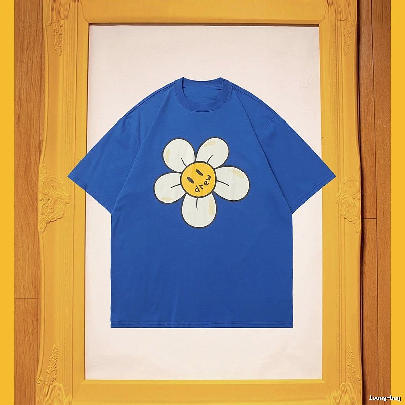 DREW Smiley Face Floral Street Style Blue T-shirt