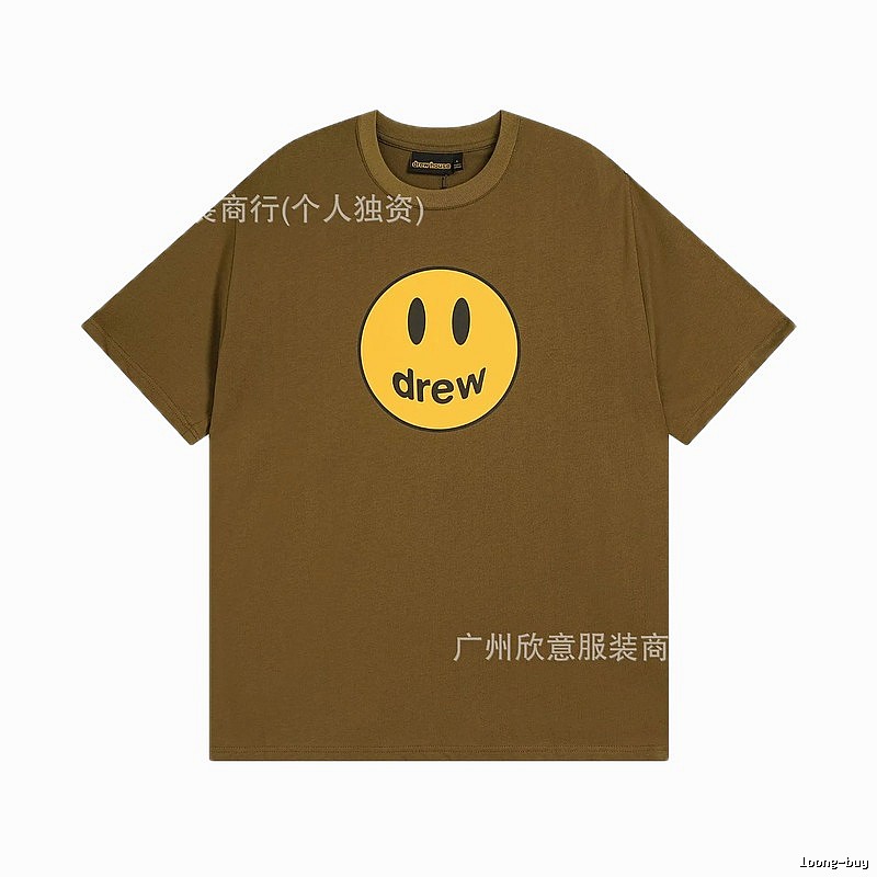 Drew Smiley Face Street Style Brown Short Sleeve T-shirt