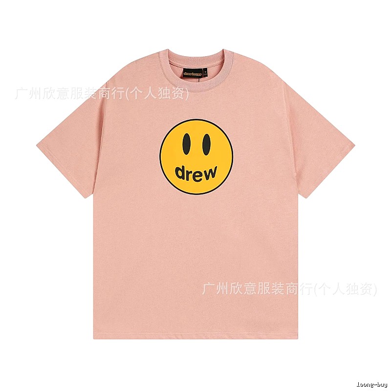 Drew Smiley Print Street Style Pink T-Shirt