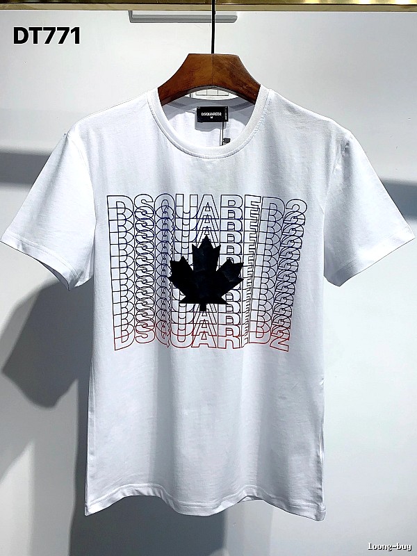 DSQUARED2 Maple Leaf Printed Streetwear White Short-sleeve T-shirt