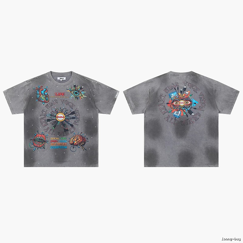 DUAA Cyber Print Street Style Grey T-Shirt