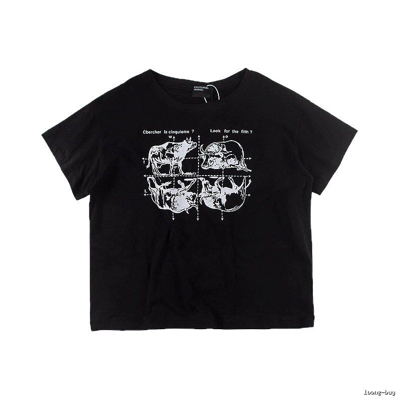 ERD Bull Print Street Style Black Short Sleeve T-shirt