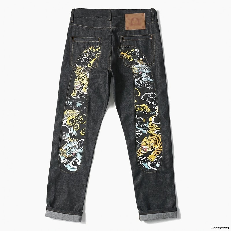 EVISU Trendy Retro Style Black Pants