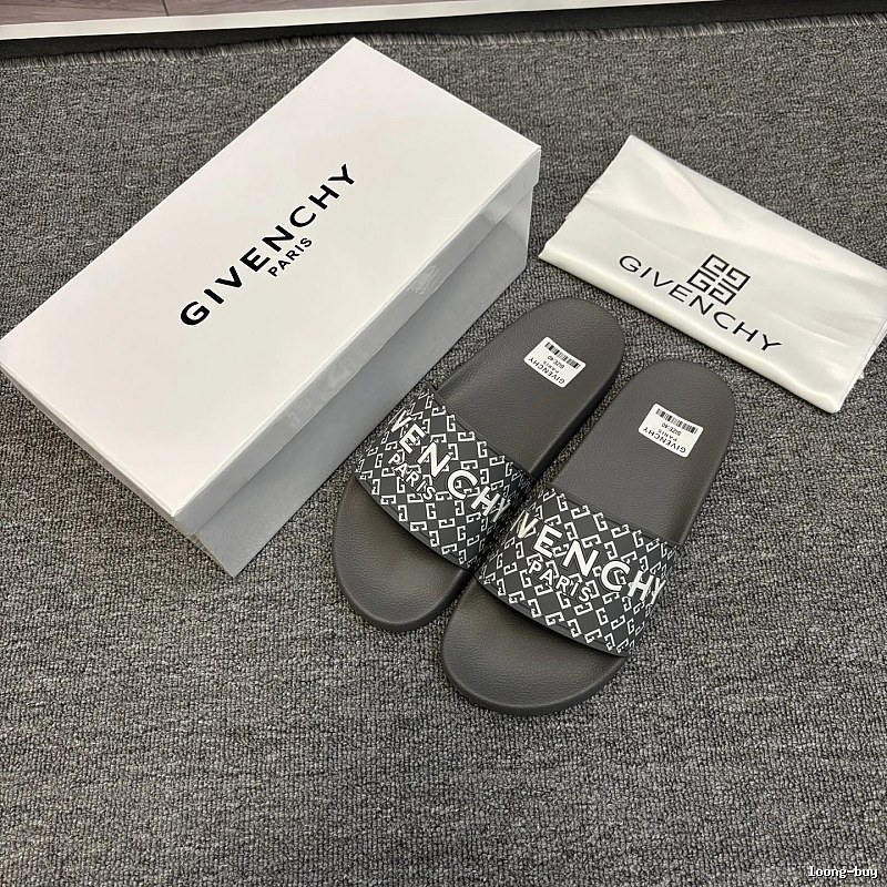 Givenchy All-Over Monogram Streetwear Style Dark Gray Slides