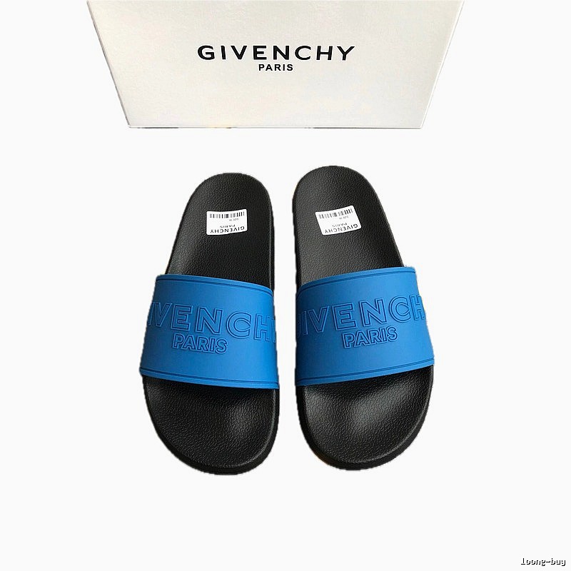 Givenchy Classic Embossed Edgy Blue & Black One-Strap Slide Sandals