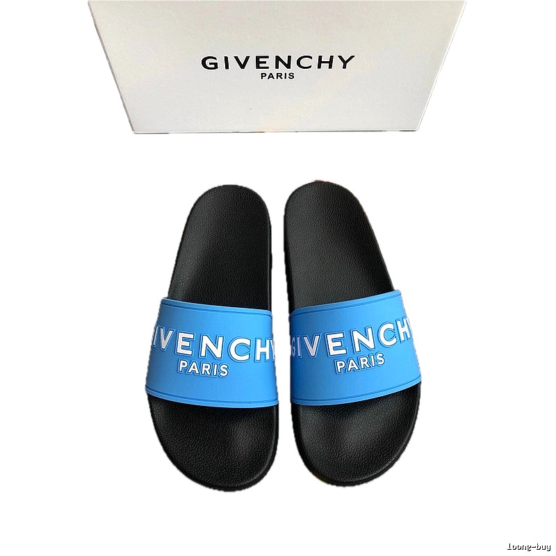 Givenchy Letter Print Streetwear Style Blue and Black Slides