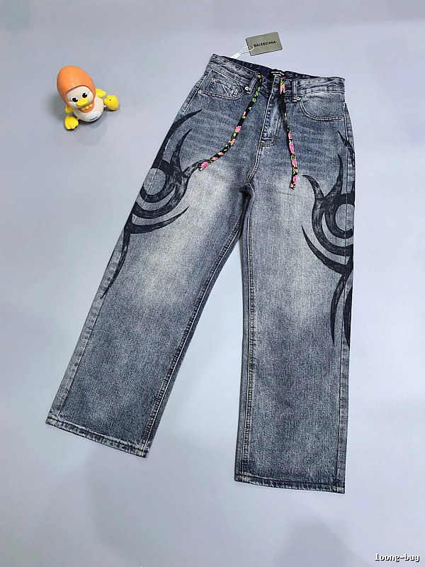 Graphic Wide Jeans with bold circular leg artwork and a relaxed fit - Casual