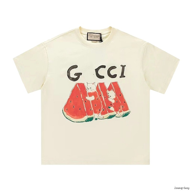 Gucci Cat and Watermelon Printed Off-white Casual T-Shirt